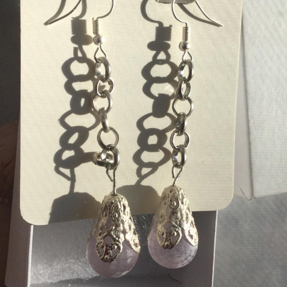 SilverPlated Elegant FrostedPurple Dangle Earrings - Picture 6 of 6